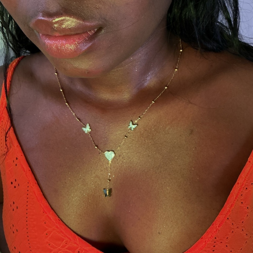 Delicate Gold Necklace with Butterfly and Heart Charms